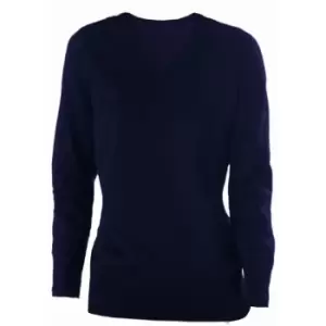 Image of Kariban Womens/Ladies Cotton Acrylic V Neck Sweater (XS) (Navy)