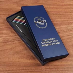 Image of Set of 6 Angled Coloured Steel Drinking Straws & Brush