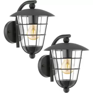 Image of 2 PACK IP44 Outdoor Wall Light Black Lantern Glass Shade 60W E27 Porch Lamp