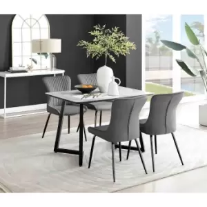 Image of Furniture Box Carson White Marble Effect Dining Table and 4 Dark Grey Nora Black Leg Chairs