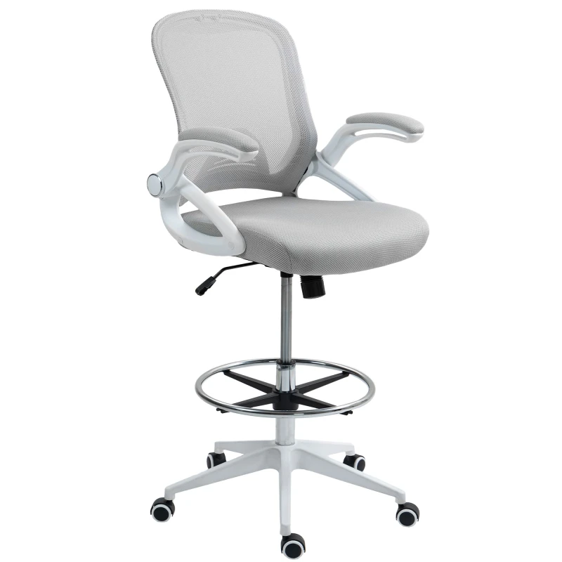 Image of VINSETTO VINSETTO Drafting Chair with Flip-up Armrest for Standing Desk and Foot Ring in Light Grey Light Grey One Size Unisex 5063603016743