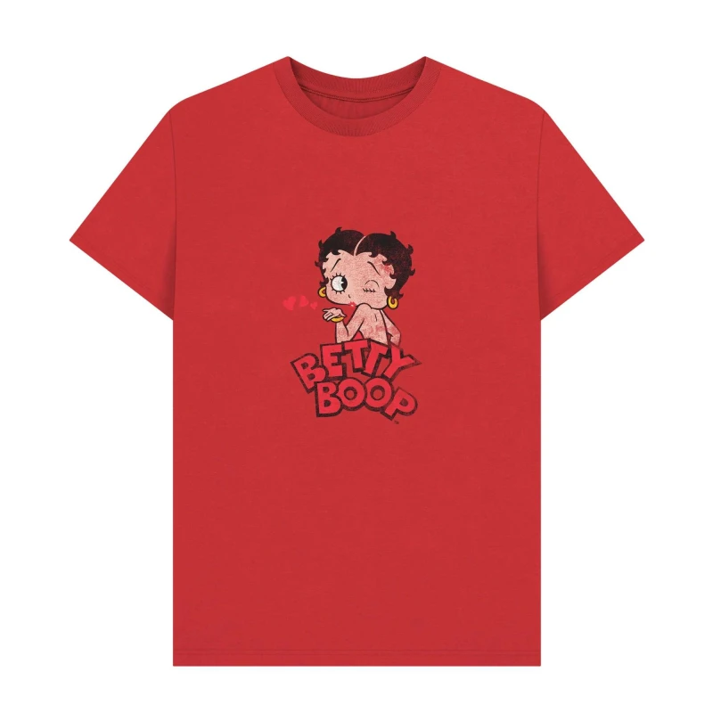 Image of Betty Boop Mens Faded T-Shirt in Red Size: Small Red Male S