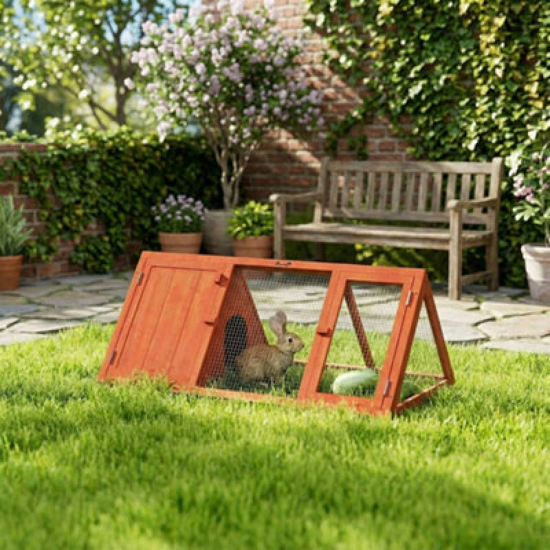 Image of Pawhut Rabbit Hutch, Wooden Guinea Pig Hutch With Run And Doors, Orange D51-166V01OG