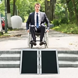 Image of HOMCOM 2ft Aluminium Multi-Use Mobility Assistance Ramp w/ Portable Handle Lock Silver