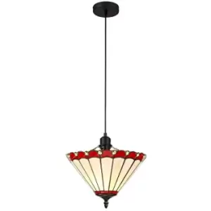 Image of 1 Light Uplighter Ceiling Pendant E27 With 30cm Tiffany Shade, Red, Crystal, Black - Luminosa Lighting