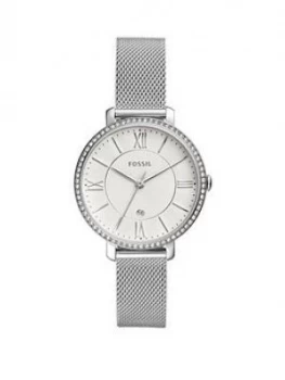 Image of Fossil Jacqueline Silver Date Dial Stainless Steel Mesh Strap Women Watch