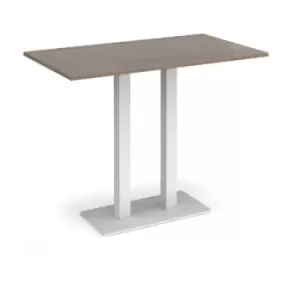Image of Eros rectangular poseur table with flat white rectangular base and twin uprights 1400mm x 800mm - barcelona walnut