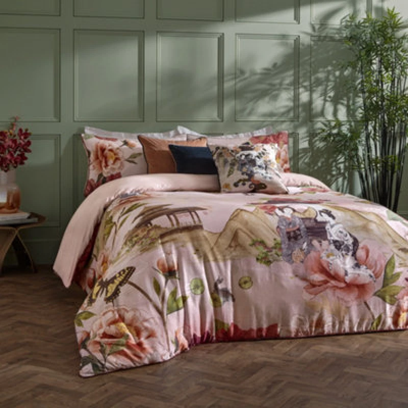 Image of Botanical Riches Geisha 100% Cotton Duvet Set - Pink Pink Double