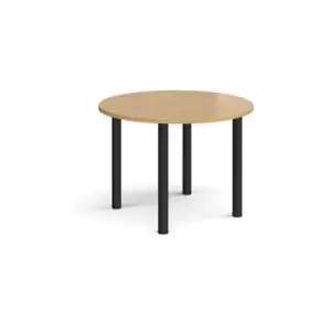 Image of Circular Black radial leg meeting table 1000mm - oak