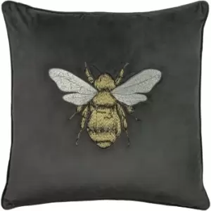 Image of Paoletti Hortus Bee Cushion Cover (50cm x 50cm) (Charcoal) - Charcoal