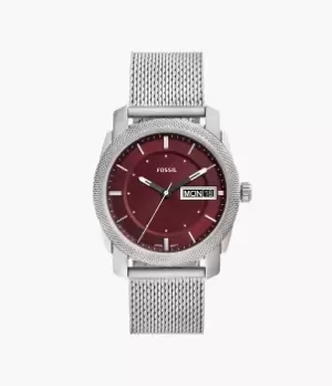 Image of Fossil Men Machine Three-Hand Day-Date Stainless Steel Mesh Watch