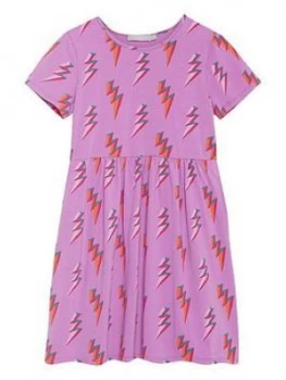 Image of Mintie By Mint Velvet Girls Lightning Print Jersey Short Sleeve Dress - Purple