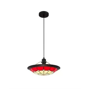 Image of 1 Light Ceiling Pendant E27 With 35cm Tiffany Shade, Red, Clear Crystal Centre, Aged Antique Brass Trim, Black - Luminosa Lighting