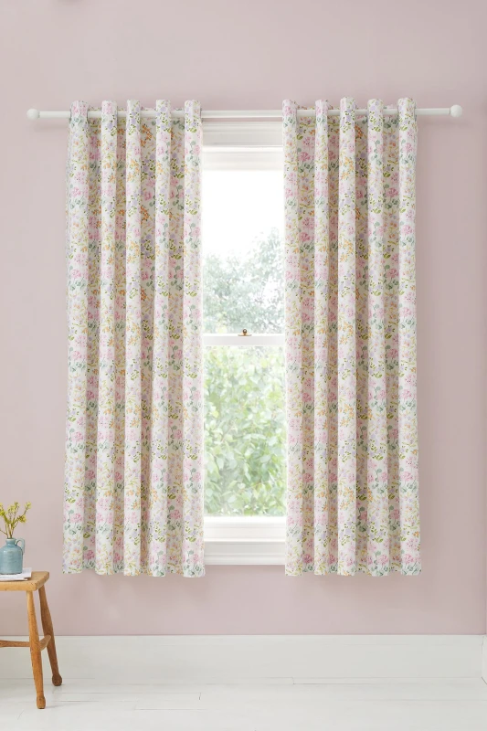 Image of Dreams & Drapes 'Edith' Ditsy Floral Print Light Filtering Eyelet Curtains in Lilac Size: 168cm width x 183cm drop Lilac Unisex 168cm width x 183