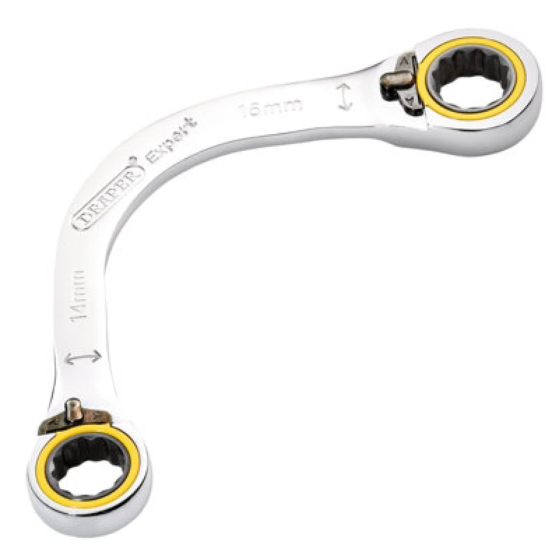 Image of Draper Expert Hi Torq Double Ring Ratchet Half Moon Spanner 8242RMM Range Metric: 14mm x 16mm