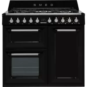 Image of Smeg Victoria TR103BL 100cm Dual Fuel Range Cooker - Black - A/B Rated
