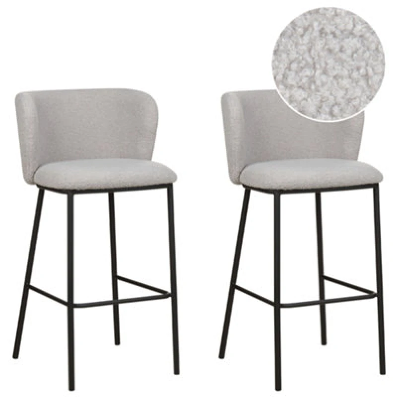 Image of Beliani Set Of 2 Bar Chairs Mina Boucle Light Grey