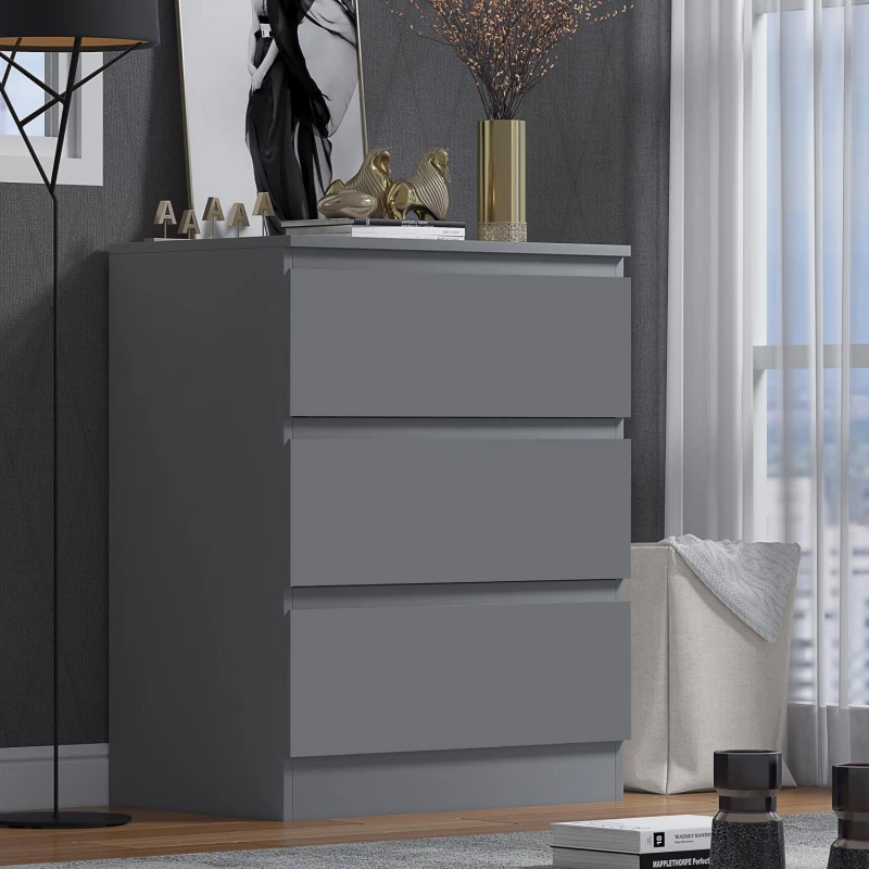Image of FWStyle FWStyle 3 Drawer Grey Gloss Chest Of Drawers Scratch Resistant Grey One Size Unisex 5056413130075