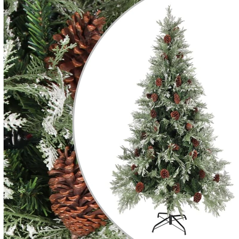 Image of VIDAXL Vidaxl - Christmas Tree with Pine Cones Green and White 225cm pvc&pe 8720286767139
