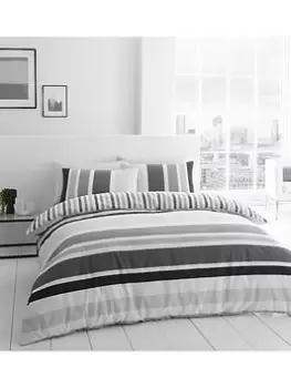 Image of Catherine Lansfield Brighton Stripe Duvet Cover Set - Grey