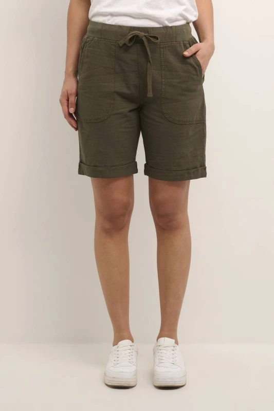 Image of Kaffe Womens Naya Elasticated Shorts in Dark Olive Size: 16 Dark Olive Female 16