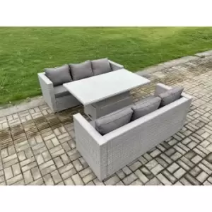 Image of Fimous 6 Seater Outdoor Light Grey Rattan Lounge Complete Sofa Set with Height Adjustable Table