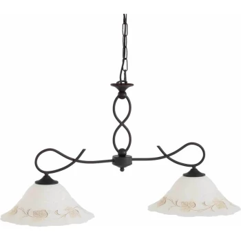 Image of Ideal Lux Lighting - Ideal Lux Foglia - 2 Light Ceiling Pendant Bar White, Black, Decorated Glass, E27