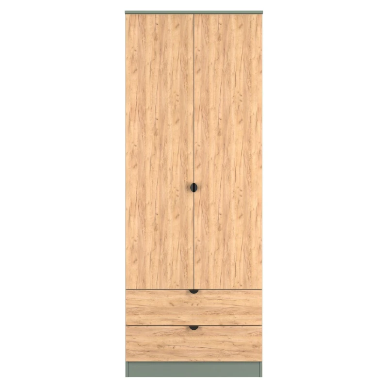 Image of Welcome Furniture Ready Assembled Bora 2 Drawer Double Wardrobe, Green BOP081GCRG