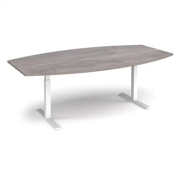 Image of Elev8 Touch Boat Shape Sit Stand Office Boardroom Table - Grey Oak - White Frame