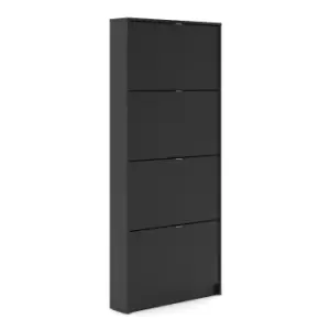 Image of Matte Black Shoe Cabinet with 4 Drawers - Slim Wall Hung