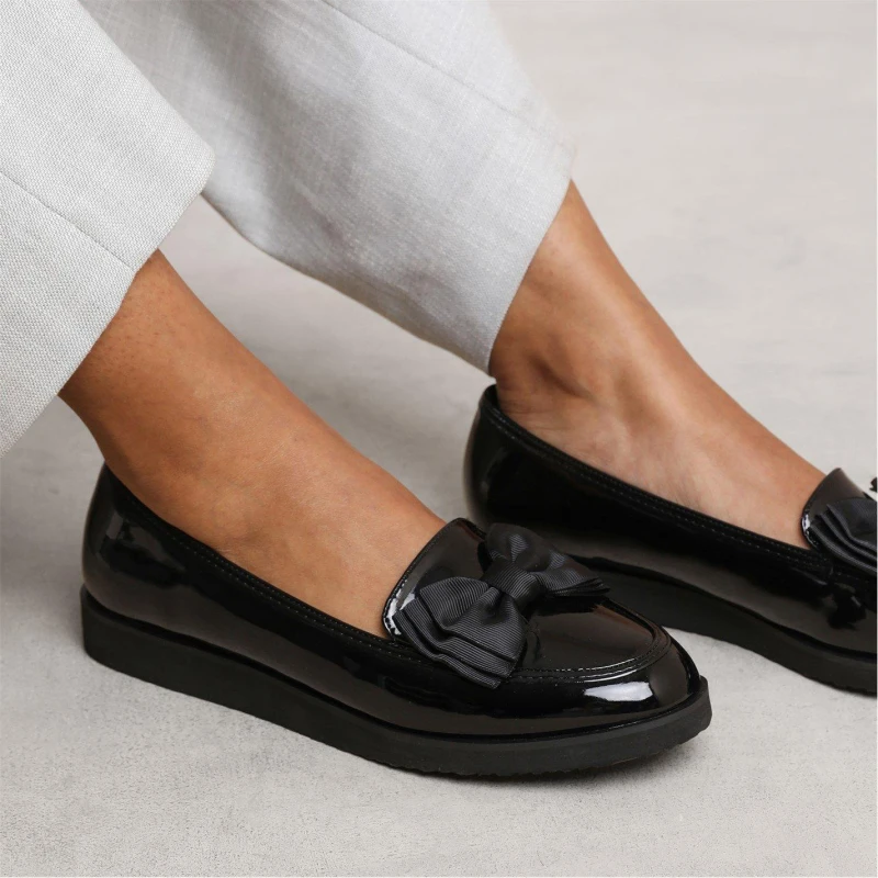 Image of Wheres That From Alpha Extra Wide Black Slip On Loafers Black Patent female 5