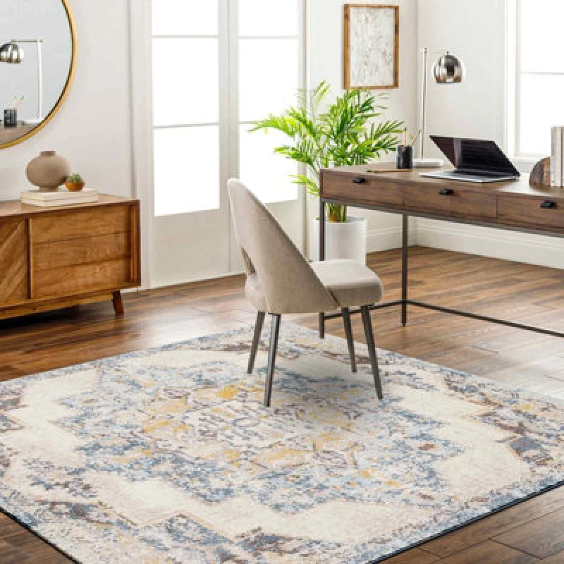 Image of Livabliss Square Vintage Oriental Boho Sky Blue Agra Area Rug 200 X 200 Cm - Easy Care, Non Shedding, Ideal For Living Room & Bedroom