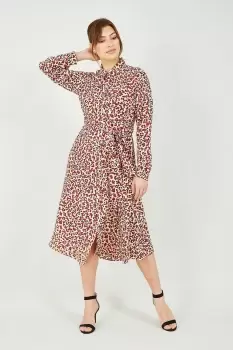 Image of Red Leopard Print Long Sleeve Shirt Dress