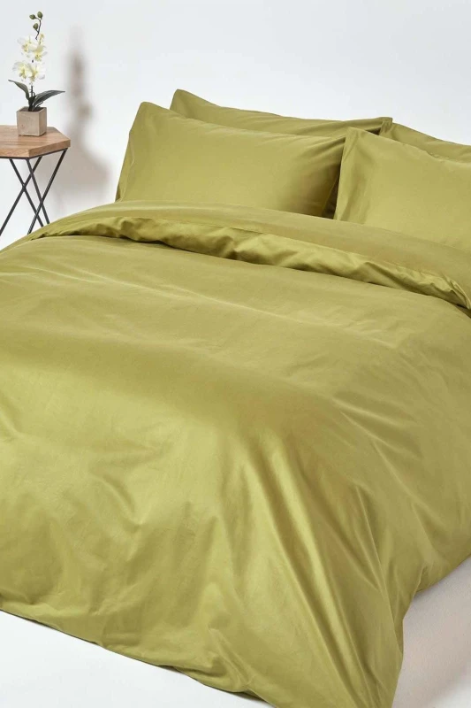 Image of Homescapes Olive Green Egyptian Cotton Duvet Cover With Pillowcases 1000 Thread Count, Single