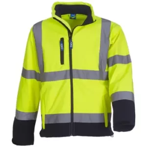 Image of Mens Hi-Vis Sofshell Jacket (Pack of 2) (l) (Hi-Vis Yellow/Navy) - Hi-Vis Yellow/Navy - Yoko