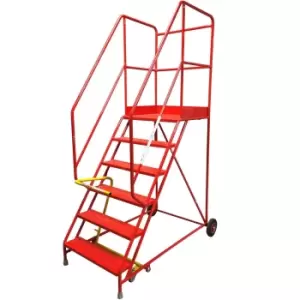 Image of 6 Tread HEAVY DUTY Mobile Warehouse Stairs Punched Steps 2.35m Safety Ladder
