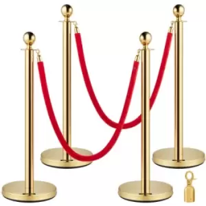 Image of VEVOR Set of 2 Gold Round Top Queue Control Barrier Posts Stands Security Stanchion Rope Divider with 1.5M Red Rope Crowd Control Barrier Gold Round t