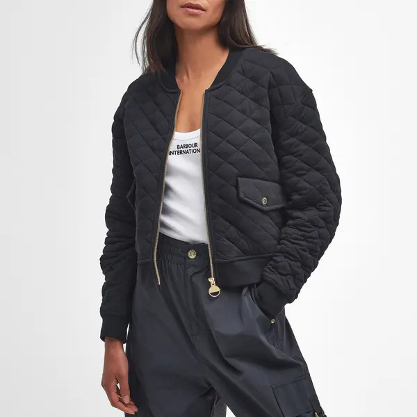 Image of Barbour International Alicia Quilted Cotton-Blend Bomber Jacket - UK 10 Black Coats and Jackets female LOL0606BK11 UK 10
