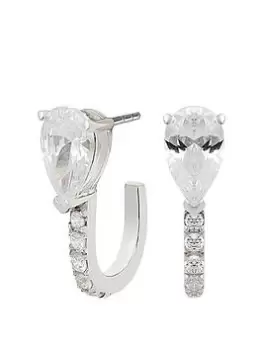 Image of Simply Silver Sterling Silver 925 Cubic Zirconia Pear Cut U Bend Hoop Earrings, Silver, Women