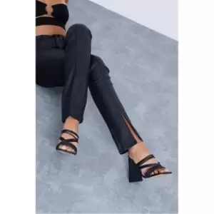 Image of I Saw It First Black Multi Strap Triangular Heeled Mules - Black