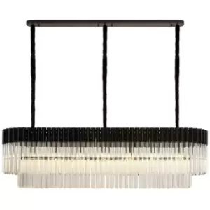 Image of Luminosa Lighting - Luminosa Poland Ceiling Pendant Rectangle 7 Light E14, Matt Black, Clear Sculpted Glass, Item Weight: 28kg