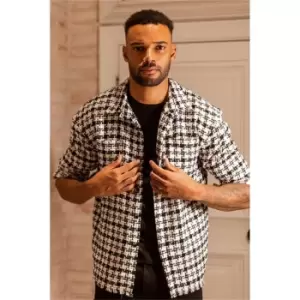 Image of I Saw It First Black & White Raw Edge Boxy Tweed Oversized Shacket - Black