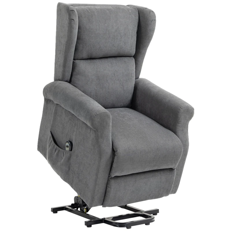 Image of HOMCOM HOMCOM Power Lift Chair, Fabric Recliner Armchair w/ Remote Charcoal Grey