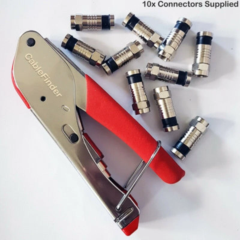 Image of Loops F Type Compression Tool & 10x RG6 Connectors Coaxial Crimping Crimper Sky Screw Multi