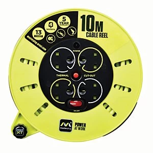 Image of Masterplug Pro-XT 4 Socket Cassette Reel High Visibility Cable - 10m 13A
