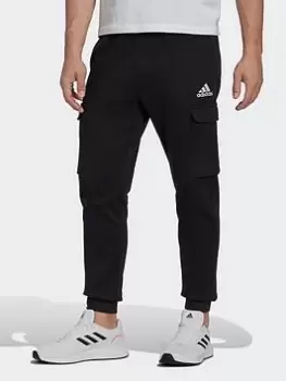 Image of adidas Essentials Fleece Regular Tapered Cargo Joggers, Black/White Size M Men