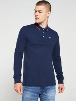 Image of Tommy Jeans Long Sleeved Polo Shirt - Navy, Black, Size 2XL, Men