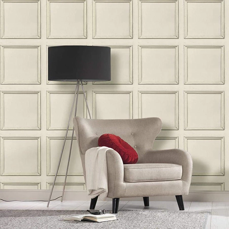 Image of A.S. Creation Coving Wood Panel 3D Effect Wooden Panelling Feature Wall Wallpaper Cream