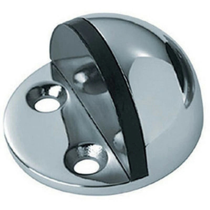 Image of Loops Small Floor Mounted Half Moon Doorstop Rubber Buffer 44mm Dia Bright Steel Metallics