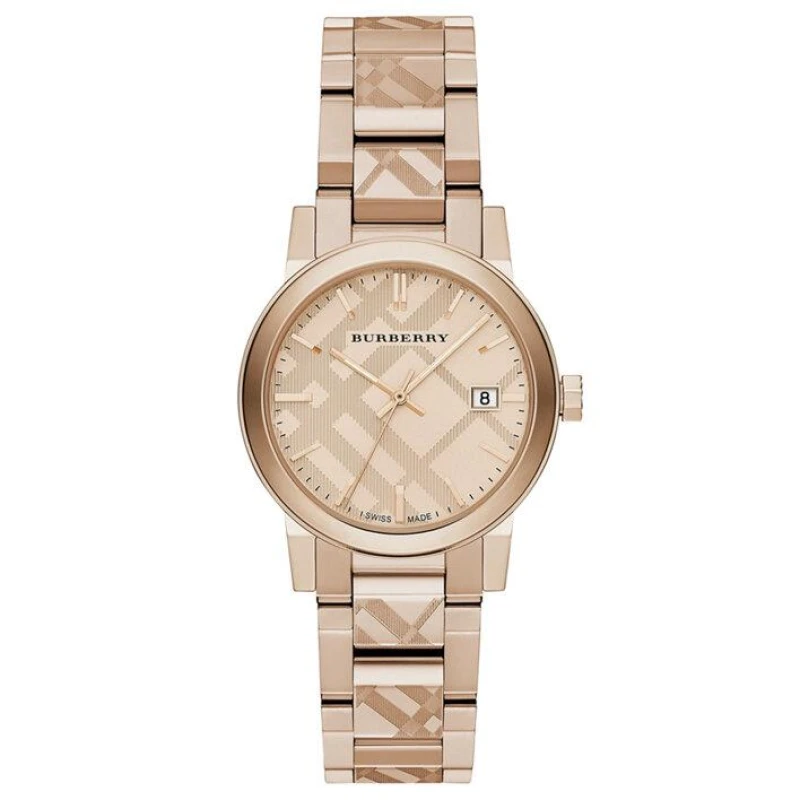 Image of NEW Burberry BU9146 LADIES THE CITY ROSE GOLD CHECK DIAL WATCH -1 YEAR WARRANTY